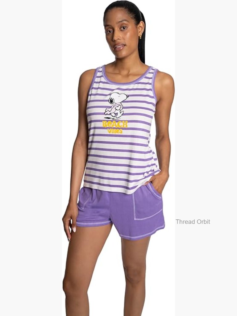 Snoopy Tank And Short Pajama Set - Soft Pointelle Knit - Sleepwear Lounge Set